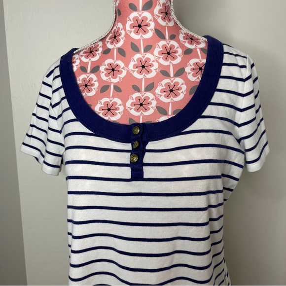 Lauren - Ralph Lauren Petite Medium Striped White/Navy Blue T-Shirt Size - Picture 2 of 7